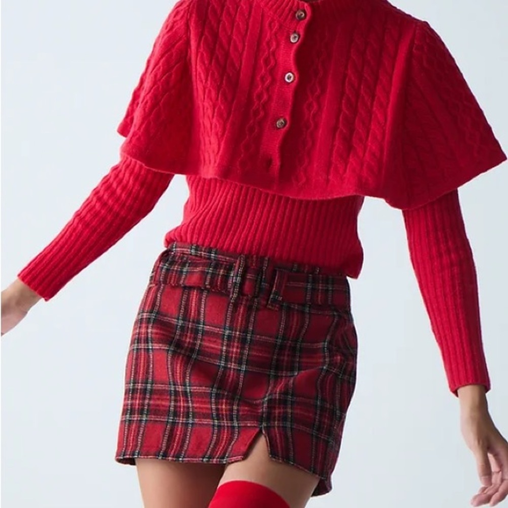 NWT Tach Tartan Plaid Belted Skirt in Red SZ XL